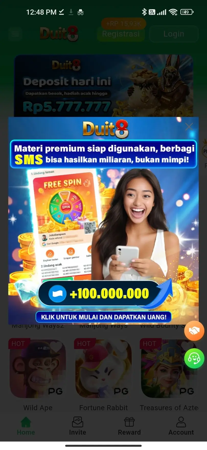 Duit8 APK - Halaman promosi dan bonus
